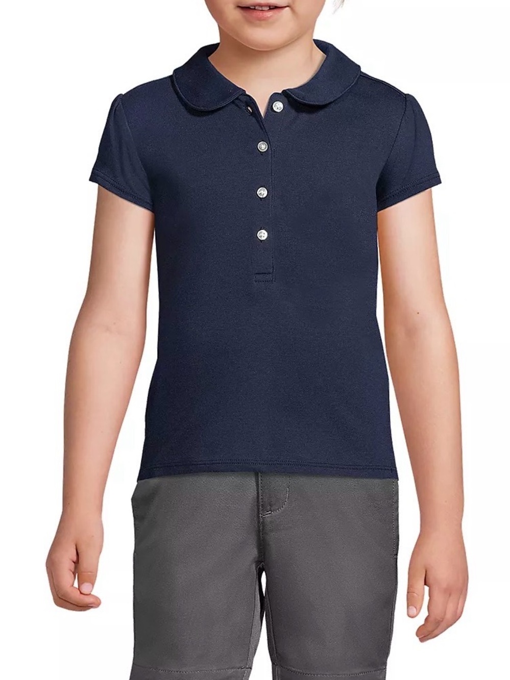 NWOT Lands’ End Girls’ Sz L (10-12) Short Sleeve Navy Uniform Polo Top